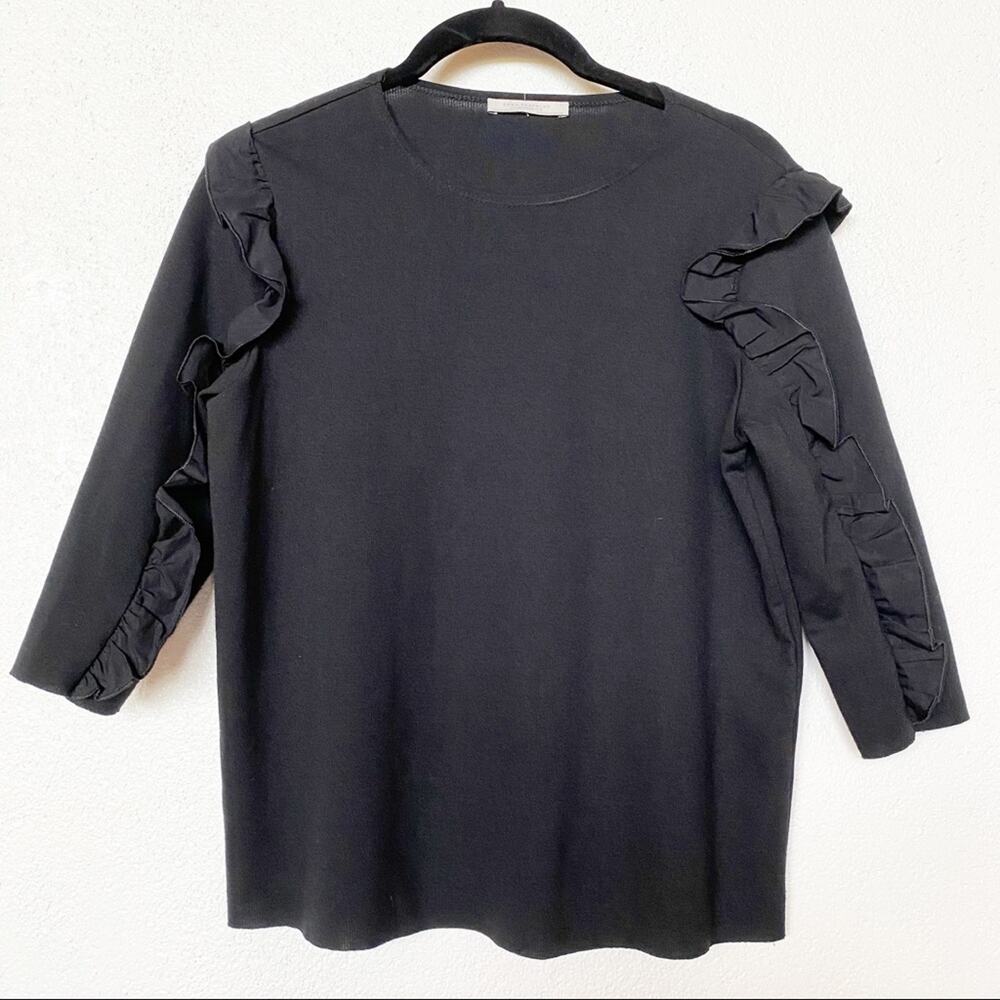 Zara Cropped Ruffle Sleeve Raw Hem Top Size Small